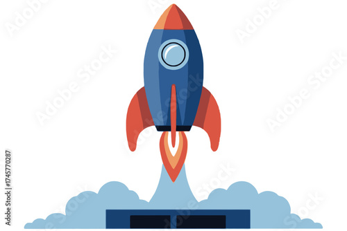 Cartoon rocket launch isolated on white background for startup concept