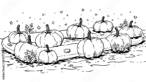 Halloween Pumpkin Pool Float Line Art Design Vector Illustration