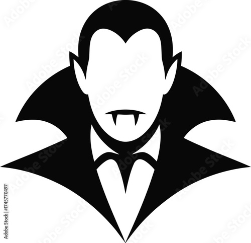 Elegant vampire head graphic design element with cape on transparent background silhouette