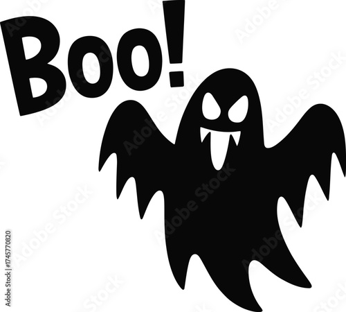 Spooky halloween ghost graphic with the word boo on transparent background silhouette