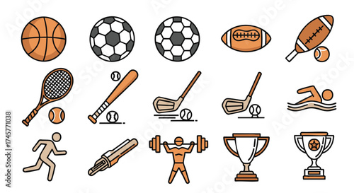 Variety of Sports Equipment and Activities Vector Illustration