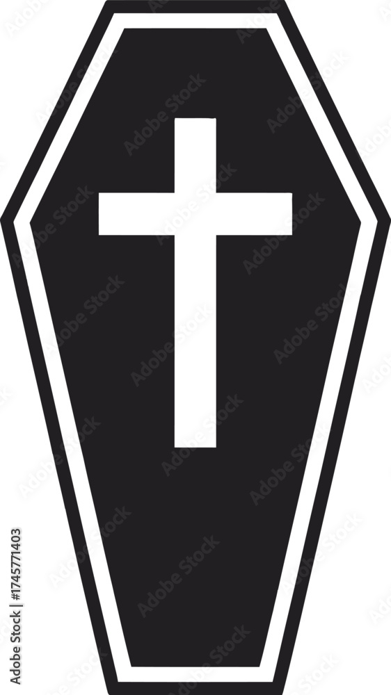 Obraz premium Black coffin with white cross design element on transparent background silhouette