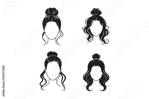 Four stylized illustrations of women s hairstyles