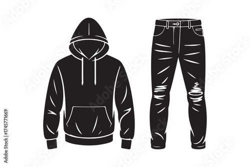Black hoodie and ripped jeans outfit illustration