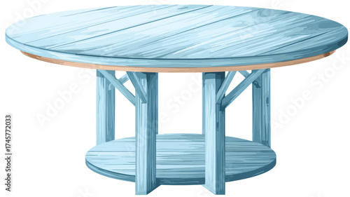 Modern Blue Kitchen Interior with Round Wooden Table Vector