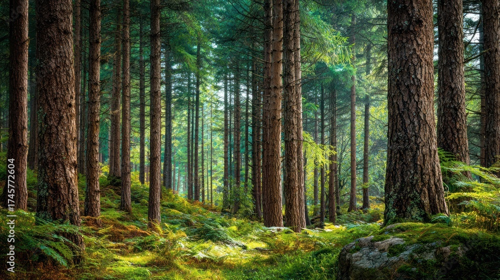 Obraz premium Forest sunlight through trees