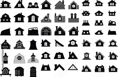 House Rooftop Silhouette Icon Set Window and Roof Home Icon Silhouette Collection