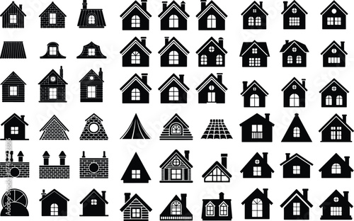 House Rooftop Silhouette Icon Set Window and Roof Home Icon Silhouette Collection