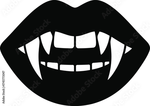 Black vampire lips with fangs a striking graphic element on transparent background silhouette