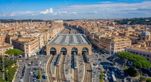 Aerial View of Rome Termini Station and Cityscape