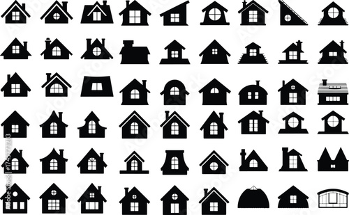 House Rooftop Silhouette Icon Set Window and Roof Home Icon Silhouette Collection