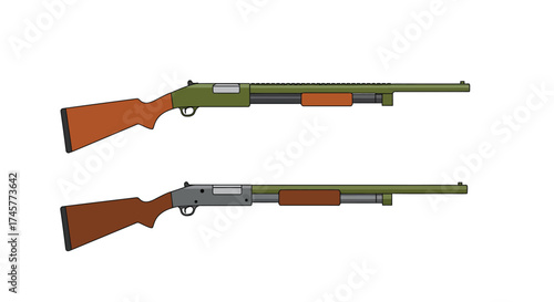 Illustration of two pump action shotguns side view simple design