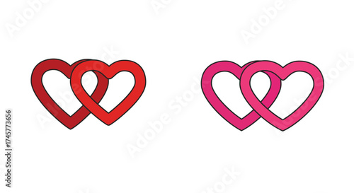 Intertwined hearts in red and pink a symbol of love and connection