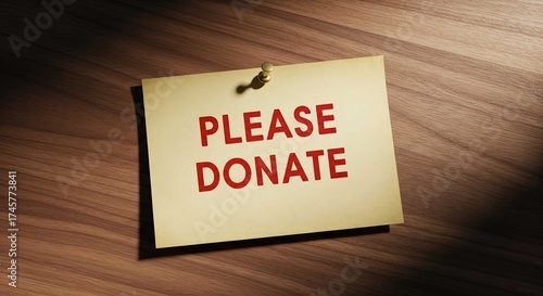 Please donate sign on wood background for charity support