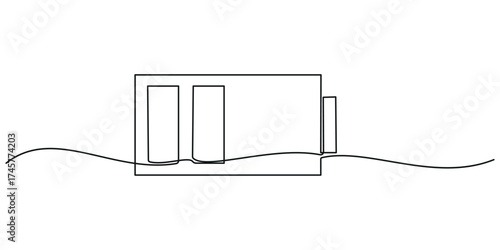 Continuous one line drawing of battery charging vector illustration. one line Icon drawing with white background