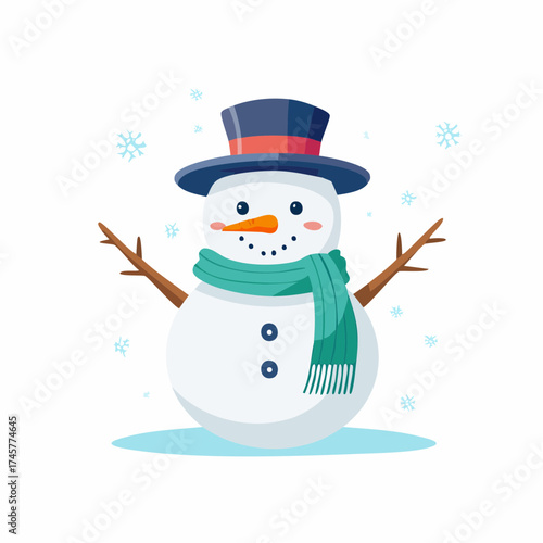 Happy snowman with hat and scarf with transparent background