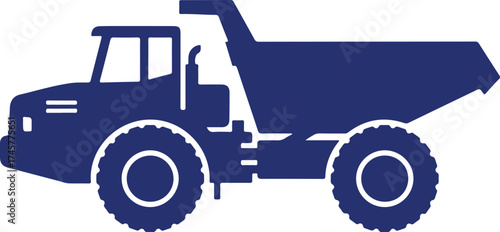 Dark Blue Silhouette of a Heavy Duty Dump Truck with Large Tires vehicle construction
