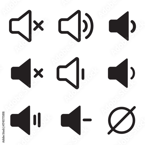 Sound off and on icon, an icon that increases and reduces the sound. Icon showing the mute. A set of sound icons with different Sound signal levels in a flat style. EPS 10