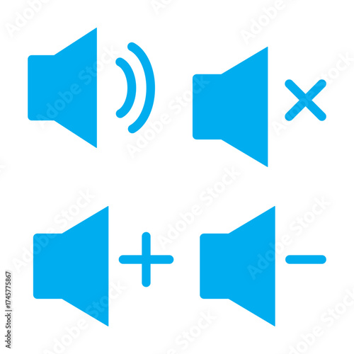 Sound off and on icon, an icon that increases and reduces the sound. Icon showing the mute. A set of sound icons with different Sound signal levels in a flat style. EPS 10
