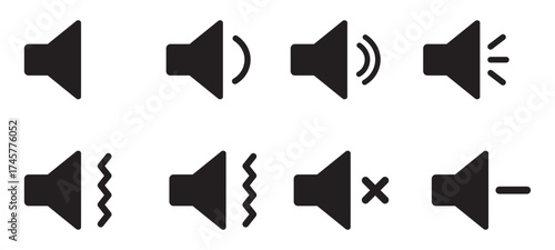 Speaker icon set on transparent background. Mute and unmute volume sound.