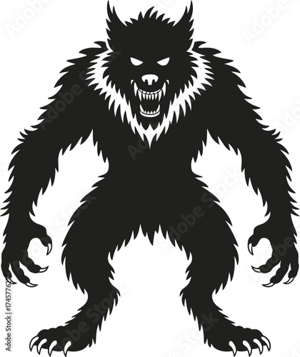 Fierce werewolf illustration in a menacing pose on transparent background silhouette