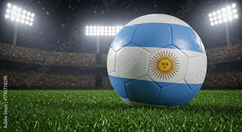 Argentina soccer ball on a stadium lawn