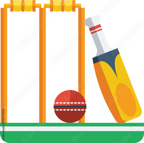 Cricket Essentials: Bat, Ball, and Wickets Icon