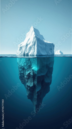 Tip of the Iceberg Metaphor: Underwater View of Massive Iceberg Illustrating Hidden Danger, Problem, or Deeper Issue