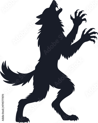 A black silhouette of a howling werewolf perfect for design on transparent background