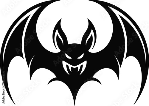 Stylized black bat illustration with extended wings on transparent background silhouette