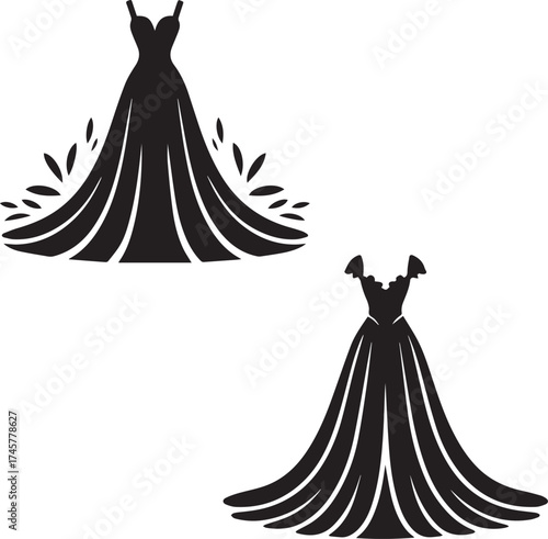 Elegant Gown Silhouette Vector – Luxury Evening Dress Fashion Illustration