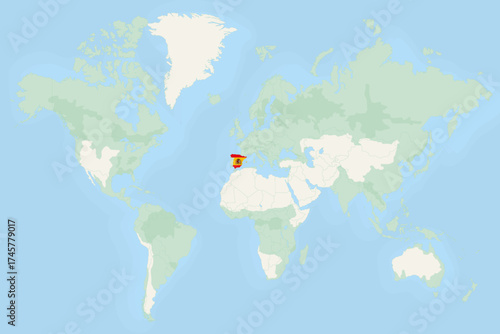 Spain Highlighted on World Map with National Flag. Spain Map and Flag.
