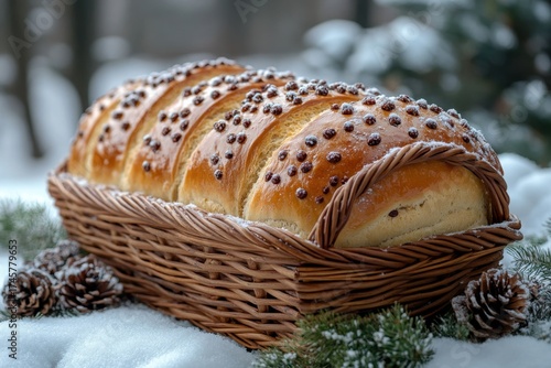 Basket of bread with chocolate chips.
