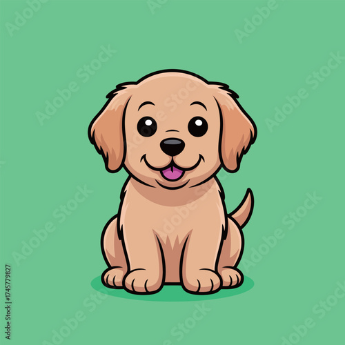 Adorable cartoon golden retriever puppy sitting patiently, a charming pet illustration perfect for children's books, educational content, or heartwarming designs