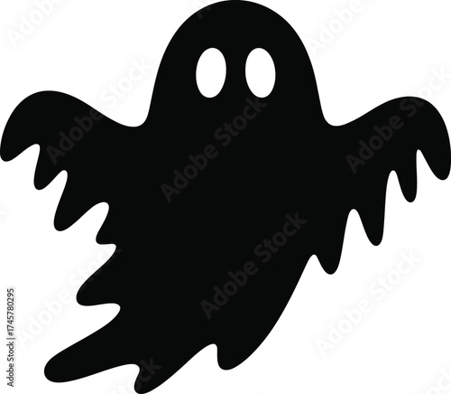 Classic halloween ghost illustration with flowing shape on transparent background silhouette