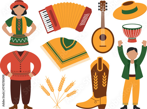 Collection of folklore elements isolated on white background for cultural events