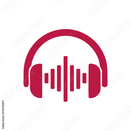 Striking stylized headphones logo design with audio waveform graphic element