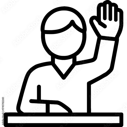 Student raising hand for class participation outline icon vector