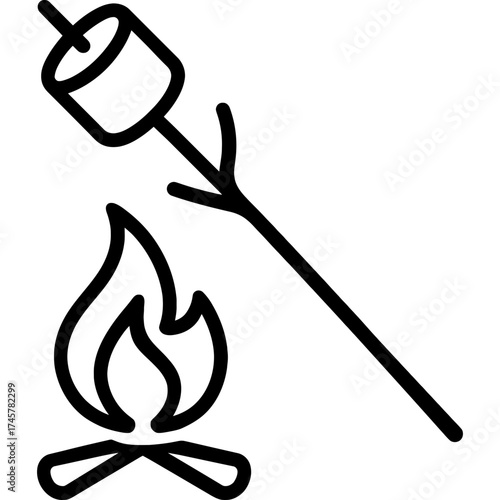 Marshmallow roasting stick outline icon vector