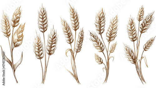 Harvest Agriculture Design Element with Wheat Stalks and Ears of Grain