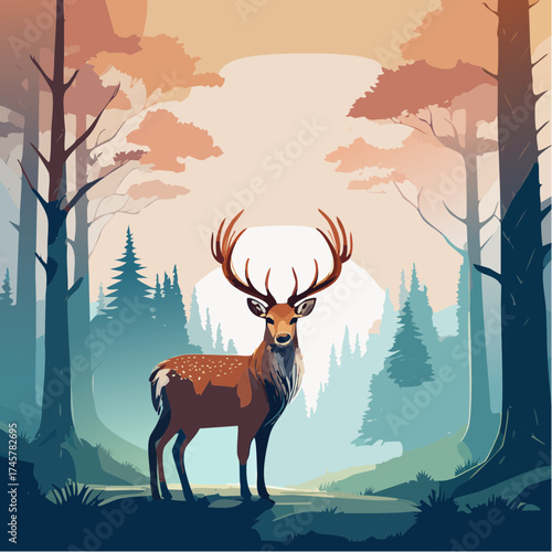 Deer in forest clearing with soft light