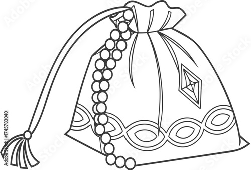 bag with bead strings simple line art desig pouch