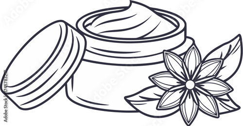 natural face cream jar with flower line il herbal