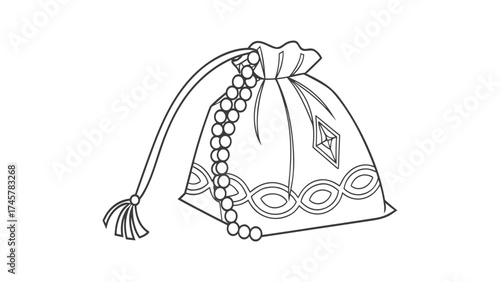 pouch bag with bead strings simple line art desig