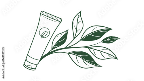 organic herbal cosmetic tube with leaf minimalist