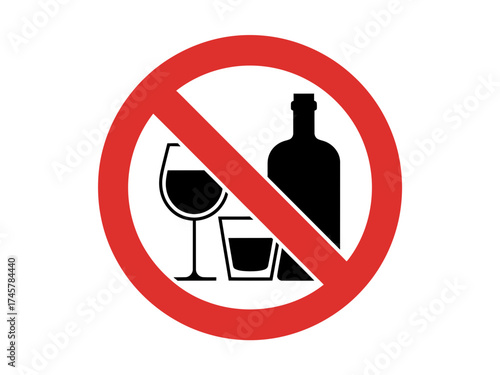 No alcohol sign isolated on white background, prohibition of alcohol use