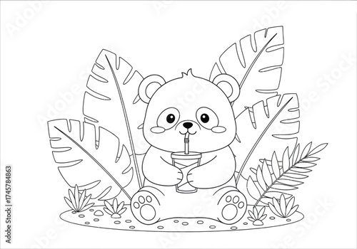 Vector art of cute panda bear drinking bubble tea
