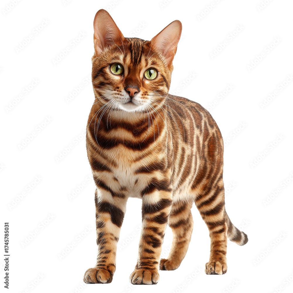 Fototapeta premium bengal cat png full body png spotted coat png rosettes png standing cat png transparent background image