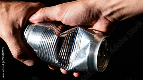 Hands Crumpling Metal Can
