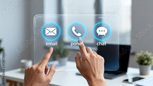 Finger touching digital contact icons